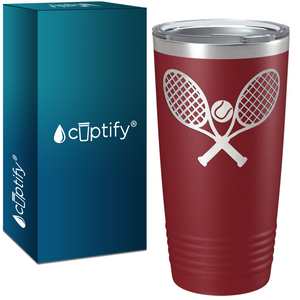 Tennis Rackets and Ball Laser Engraved on Stainless Steel Tennis Tumbler