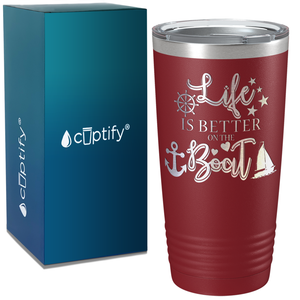 Life is Better on the Boat Green on White 20 oz Stainless Steel Tumbler
