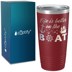 Life is Better on the Boat Sailing on White 20 oz Stainless Steel Tumbler