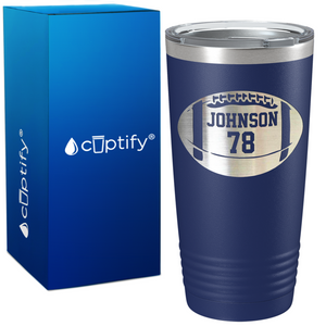 Personalized Monogrammed Name and Number Football on 20oz Tumbler