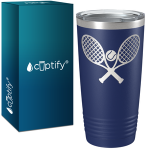 Tennis Rackets and Ball Laser Engraved on Stainless Steel Tennis Tumbler