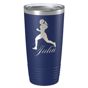 Personalized Running Women Silhouette Laser Engraved on Stainless Steel Cross Country Tumbler