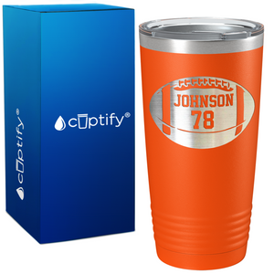 Personalized Monogrammed Name and Number Football on 20oz Tumbler