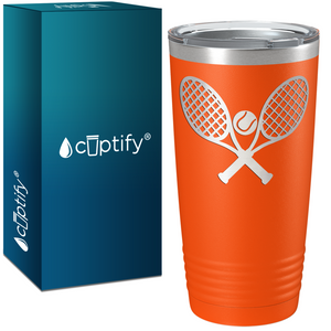 Tennis Rackets and Ball Laser Engraved on Stainless Steel Tennis Tumbler