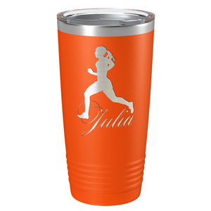 Personalized Running Women Silhouette Laser Engraved on Stainless Steel Cross Country Tumbler
