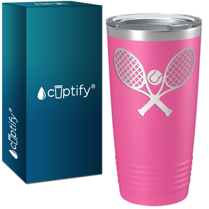 Tennis Rackets and Ball Laser Engraved on Stainless Steel Tennis Tumbler
