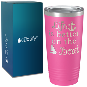 Life is Better on the Boat Blue on White 20 oz Stainless Steel Tumbler