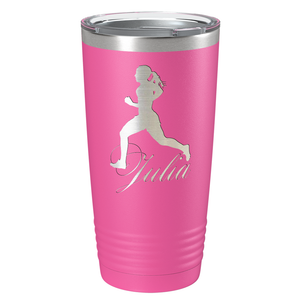 Personalized Running Women Silhouette Laser Engraved on Stainless Steel Cross Country Tumbler