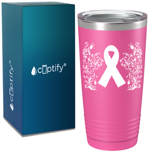 Floral Breast Cancer Awareness Ribbon on Pink 20oz Tumbler