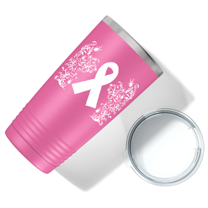Floral Breast Cancer Awareness Ribbon on Pink 20oz Tumbler