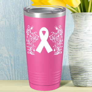 Floral Breast Cancer Awareness Ribbon on Pink 20oz Tumbler