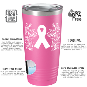 Floral Breast Cancer Awareness Ribbon on Pink 20oz Tumbler
