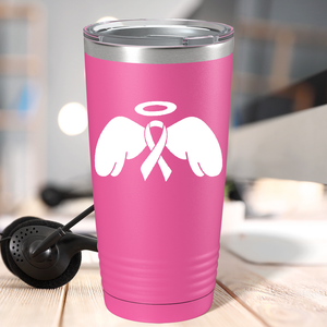 Angel Cancer Ribbon on Pink 20oz Tumbler