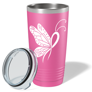 Butterfly Cancer Ribbon on Pink 20oz Tumbler