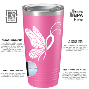 Butterfly Cancer Ribbon on Pink 20oz Tumbler