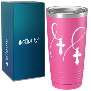 Cross and Cancer Ribbon on Pink 20oz Tumbler