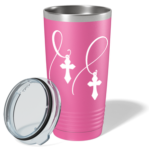 Cross and Cancer Ribbon on Pink 20oz Tumbler