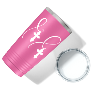 Cross and Cancer Ribbon on Pink 20oz Tumbler