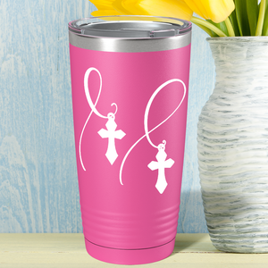 Cross and Cancer Ribbon on Pink 20oz Tumbler
