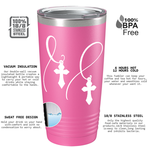 Cross and Cancer Ribbon on Pink 20oz Tumbler