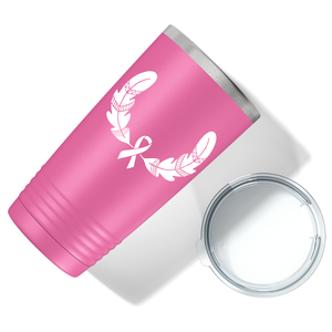 Feather and Cancer Ribbon on Pink 20oz Tumbler