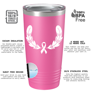 Feather and Cancer Ribbon on Pink 20oz Tumbler