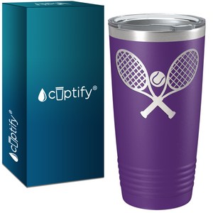 Tennis Rackets and Ball Laser Engraved on Stainless Steel Tennis Tumbler