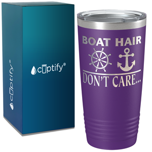 Boat Hair Don’t Care on White 20 oz Stainless Steel Tumbler