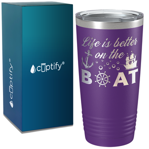 Life is Better on the Boat Sailing on White 20 oz Stainless Steel Tumbler