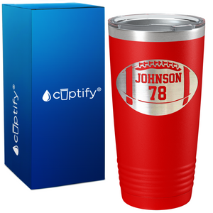 Personalized Monogrammed Name and Number Football on 20oz Tumbler