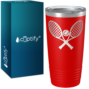 Tennis Rackets and Ball Laser Engraved on Stainless Steel Tennis Tumbler