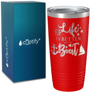 Life is Better on the Boat Green on White 20 oz Stainless Steel Tumbler