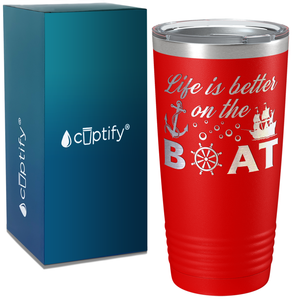 Life is Better on the Boat Sailing on White 20 oz Stainless Steel Tumbler