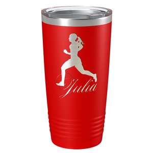 Personalized Running Women Silhouette Laser Engraved on Stainless Steel Cross Country Tumbler
