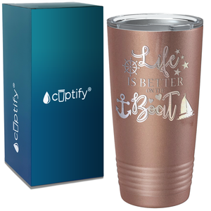 Life is Better on the Boat Green on White 20 oz Stainless Steel Tumbler