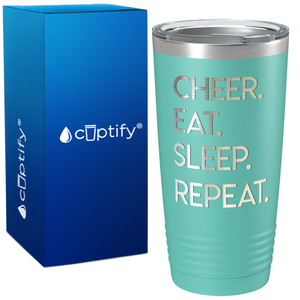 Eat Sleep Cheer Repeat on 20oz Tumbler