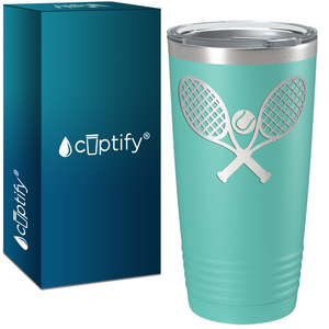 Tennis Rackets and Ball Laser Engraved on Stainless Steel Tennis Tumbler