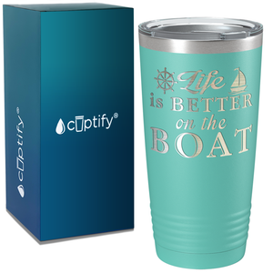 Life is Better on the Boat on White 20 oz Stainless Steel Tumbler