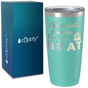 Life is Better on the Boat Sailing on White 20 oz Stainless Steel Tumbler