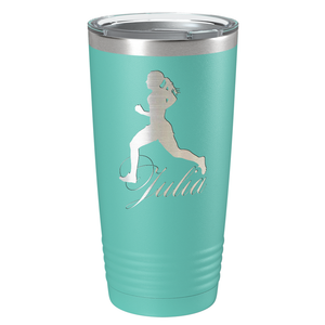 Personalized Running Women Silhouette Laser Engraved on Stainless Steel Cross Country Tumbler