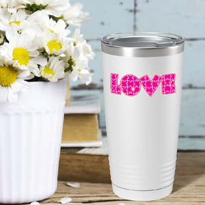 Autism Awareness Pink Love Puzzle on Autism 20oz Tumbler