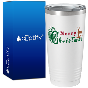 Merry Christmas with Reindeer on White Holiday 20oz Tumbler