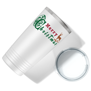 Merry Christmas with Reindeer on White Holiday 20oz Tumbler