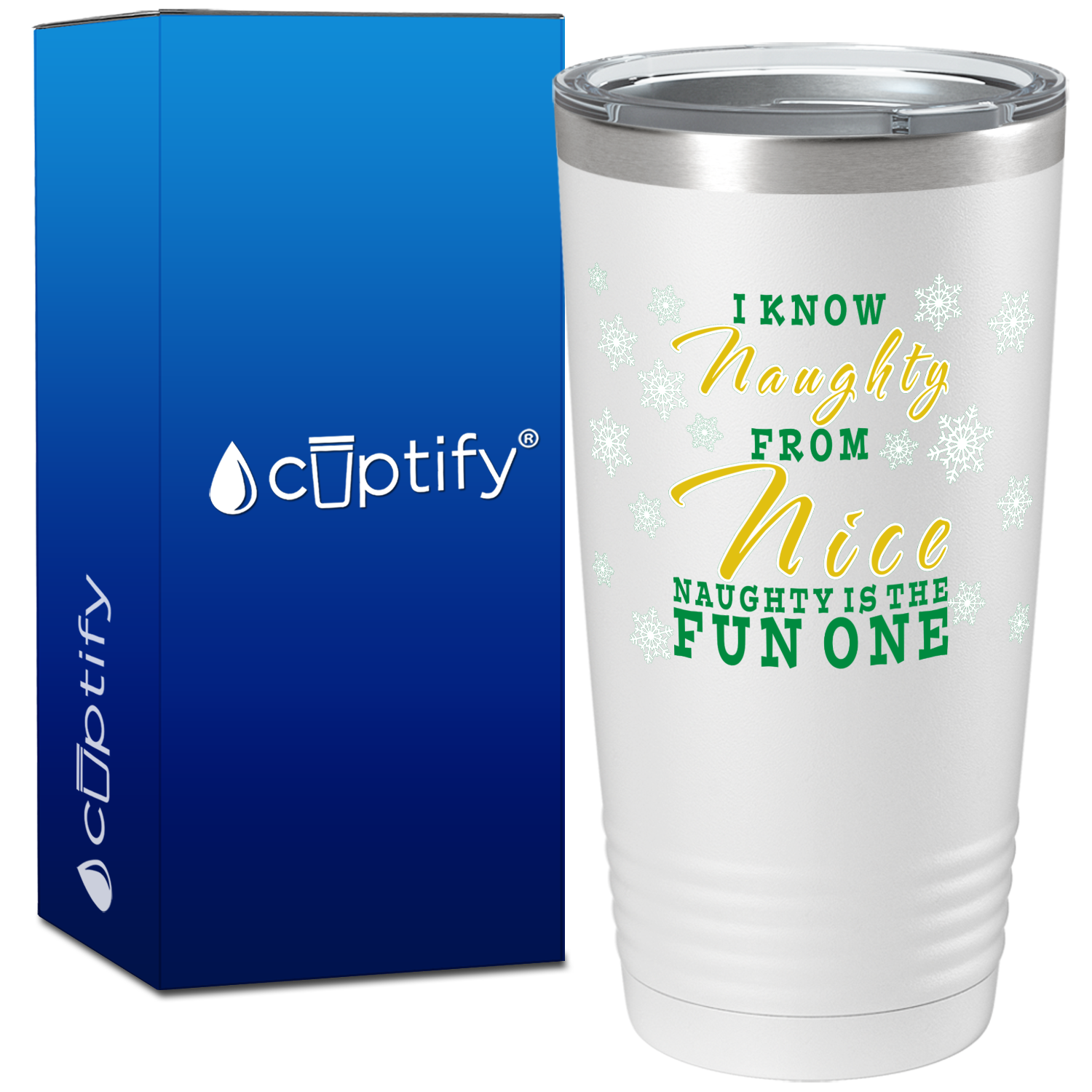I Know Naughty from Nice on White Christmas 20oz Tumbler