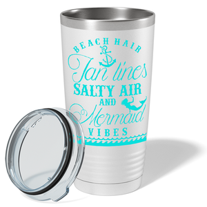 Beach Hair Tan Lines and Mermaid Vibes on White Mermaid 20oz Tumbler