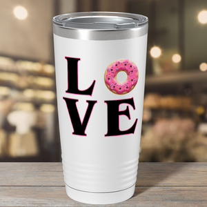 Love Pink Donuts on White 20 oz Stainless Steel Tumbler