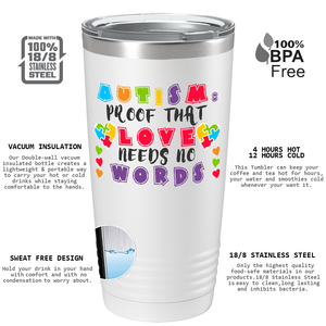 Autism Proof That Love Needs No Words on Autism 20oz Tumbler