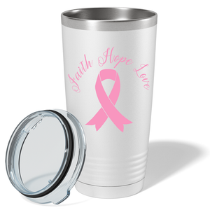 Faith Hope Love Breast Cancer Awareness on White 20oz Tumbler