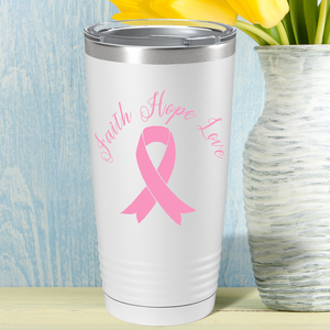 Faith Hope Love Breast Cancer Awareness on White 20oz Tumbler