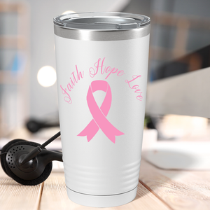 Faith Hope Love Breast Cancer Awareness on White 20oz Tumbler